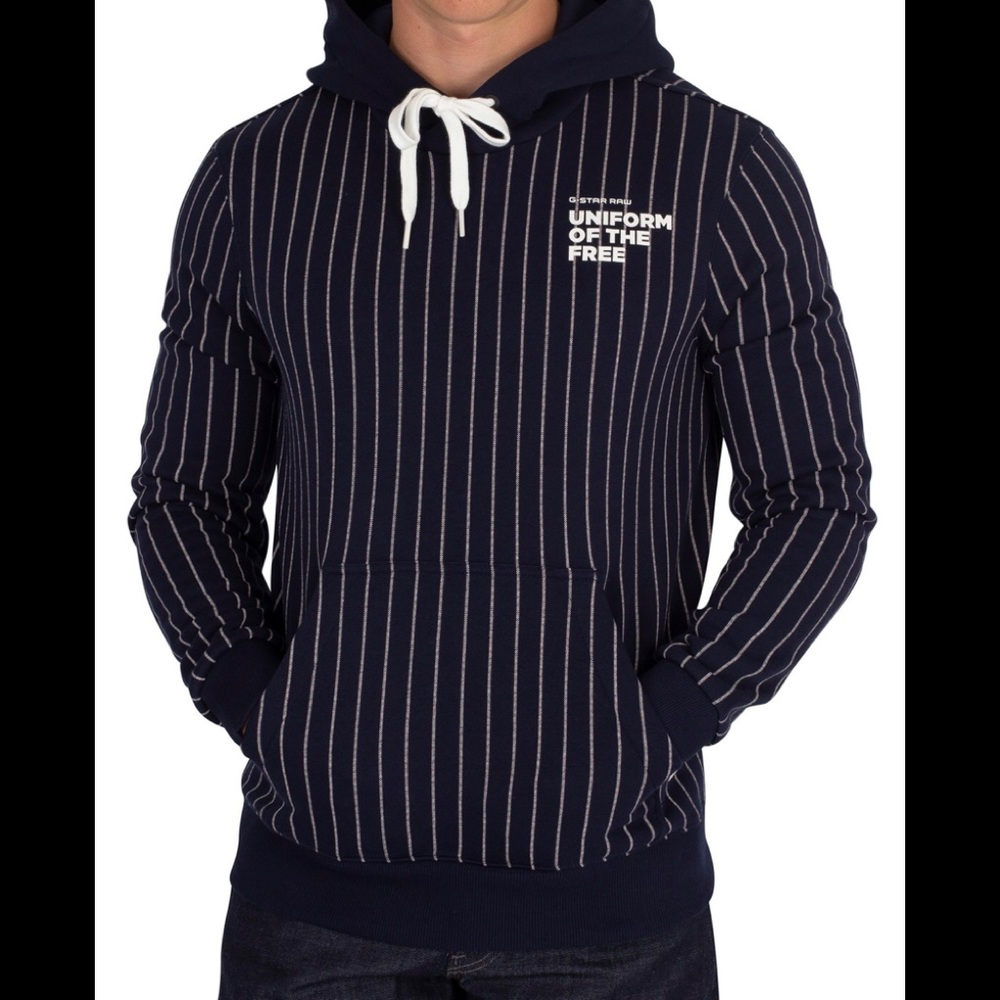 VINTAGE Y2K G-STAR RAW HOODIE BRAND NEW NWT PINSTRIPE NAVY XXL 100% AUTHENTIC